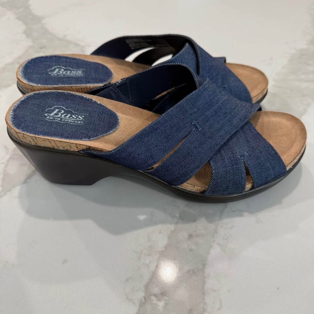 G.H. Bass & Co. MaryAnn Denim Wedge Slip On Sandal Womens 8.5M Navy Blue Classic - Picture 2 of 8